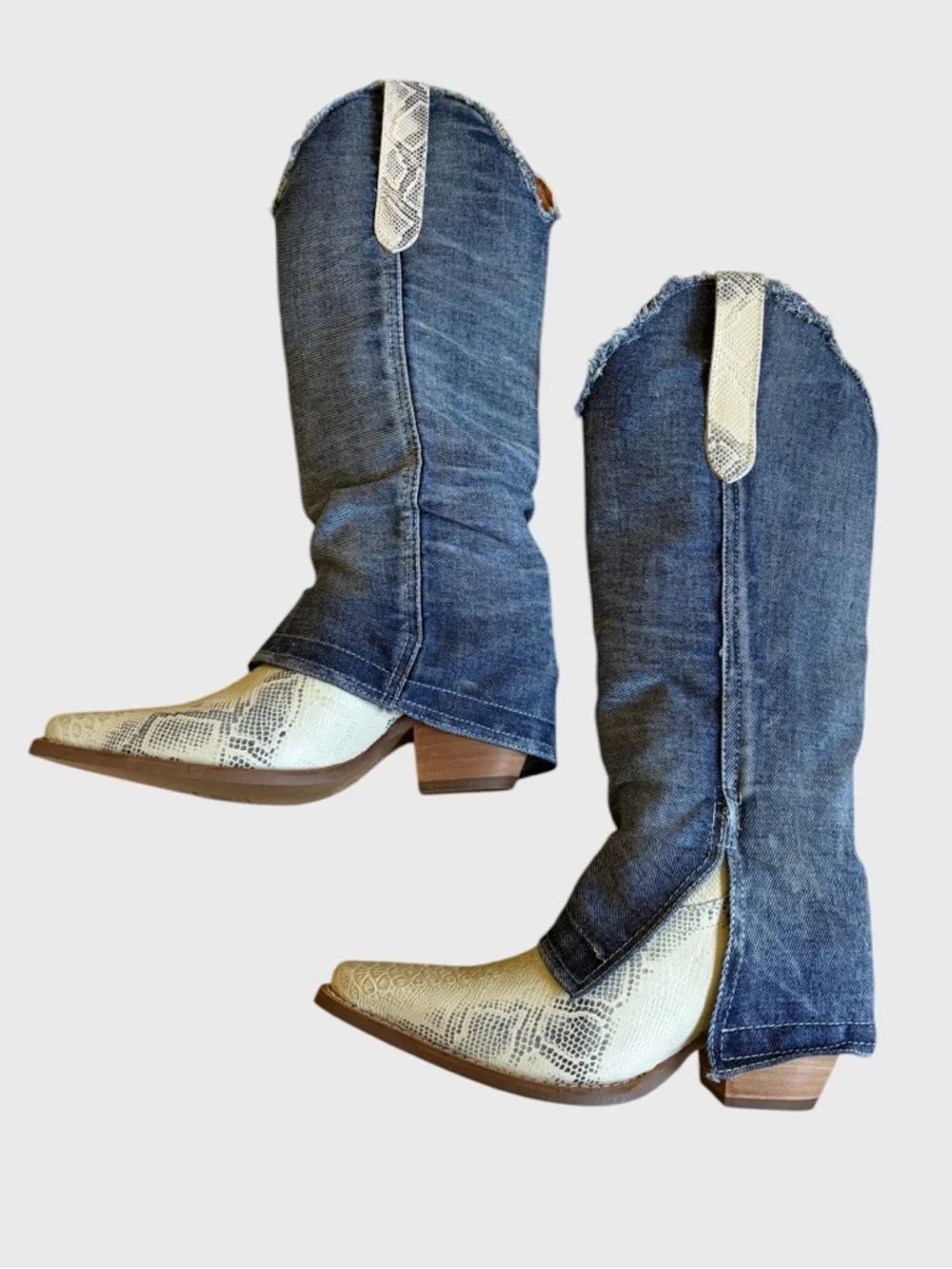 NWB Dingo Shabby Women's Leather Boots Size 7.5 Denim Shaft Boho Western Cowgirl - Picture 11 of 16